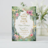 Wald-Sage-Grün-Blumen-Sweet Sixteen Save The Date (Stehend Vorderseite)