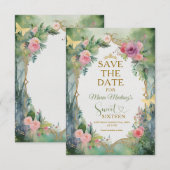 Wald-Sage-Grün-Blumen-Sweet Sixteen Save The Date (Vorne/Hinten)