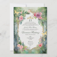 Wald-Sage-Grün-Rosa-Blumen-Sweet 15 Quinceañera