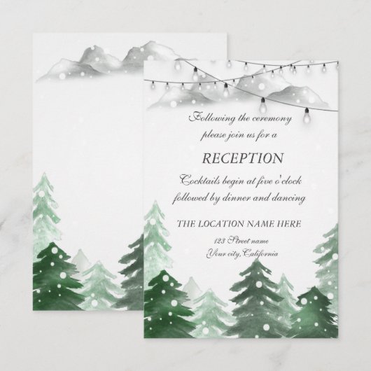 Wald, Saitenlicht, Hochzeitempfang Einladung (Vorne/Hinten)