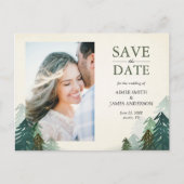 Wald Save the Date Postcard Winter Pine Trees Ankündigungspostkarte (Vorderseite)