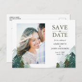 Wald Save the Date Postcard Winter Pine Trees Ankündigungspostkarte (Vorne/Hinten)