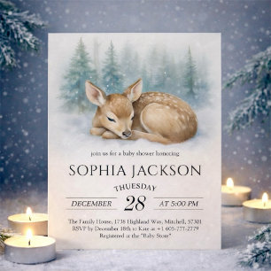 Wald schlafendes Baby Reh Winter Baby Shower Einladung