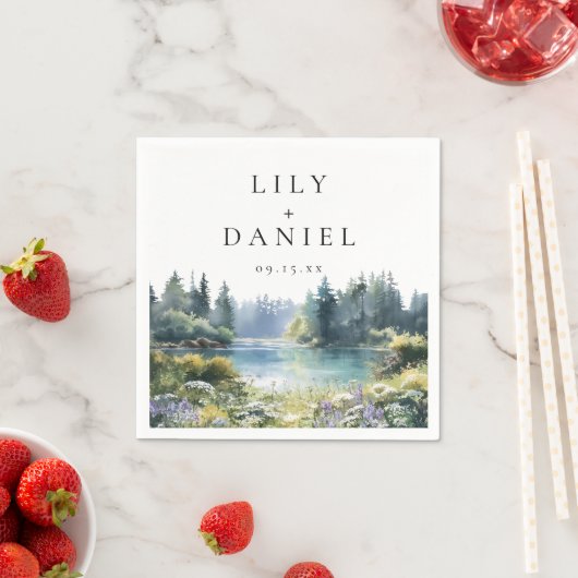 Wald-See-Wildblumen-Hochzeit Serviette (Beispiel)