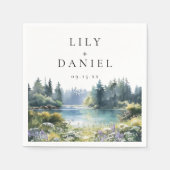 Wald-See-Wildblumen-Hochzeit Serviette (Vorderseite)