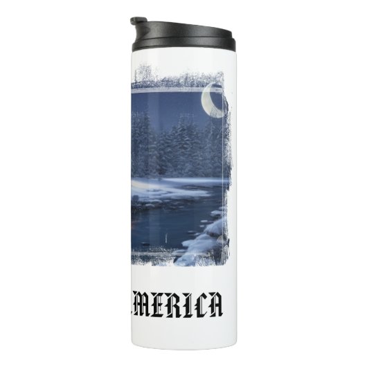 *~* Wald Stream Kabine Fisch Moon Patriotic Thermosbecher (Nach rechts gedreht)