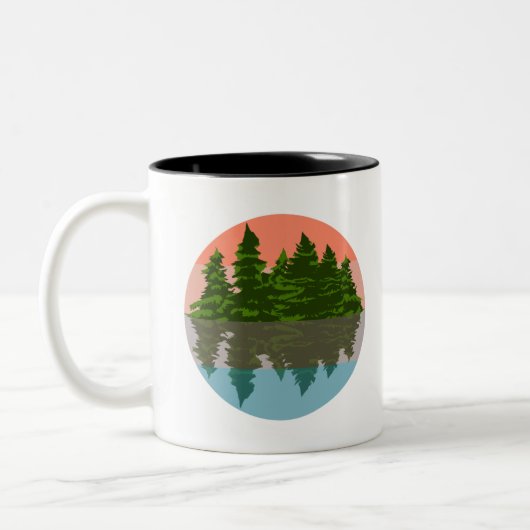 Wald Sunset Nature Pine Trees Zweifarbige Tasse (Links)