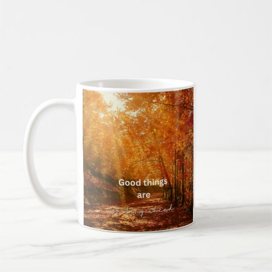 Wald-Text-Design mit aufgehender Sonne (vollständi Kaffeetasse (Links)