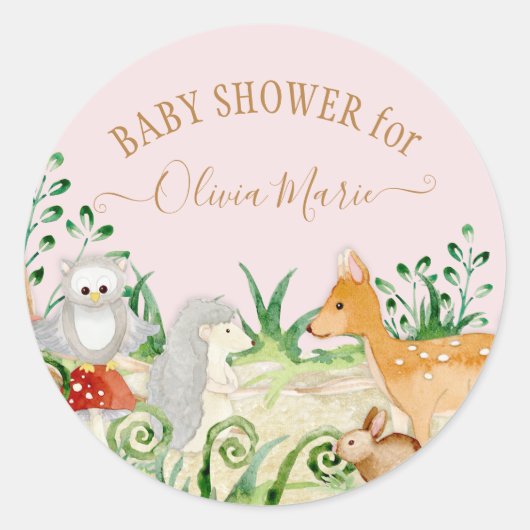 Wald Tiere Rosa Hirschfocken Blätter Runder Aufkleber (Vorderseite)