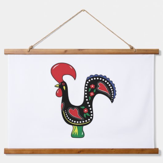 Wald Topped Wall Tapestry Rooster Wandteppich Mit Holzrahmen (Vorne)