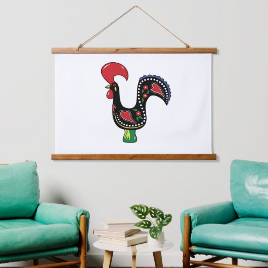 Wald Topped Wall Tapestry Rooster Wandteppich Mit Holzrahmen (Wohnzimmer)