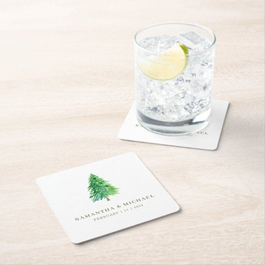 Wald Tree Watercolor Floral Boho Hochzeit Rechteckiger Pappuntersetzer (Vor Ort)