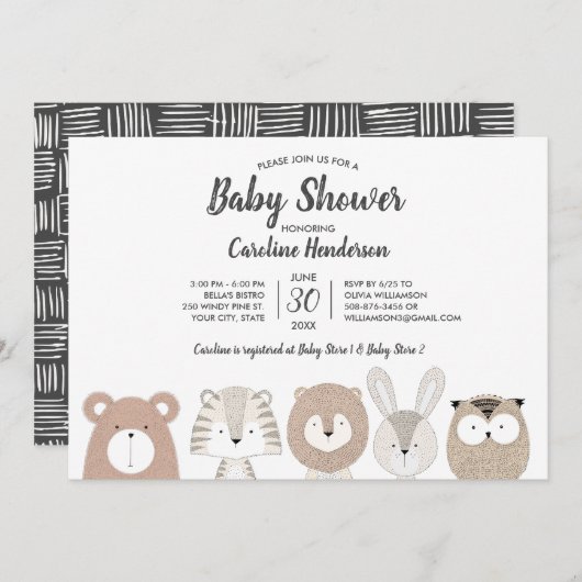 Wald-u. Dschungel-Tier-Babyparty-Einladung Einladung (Vorne/Hinten)