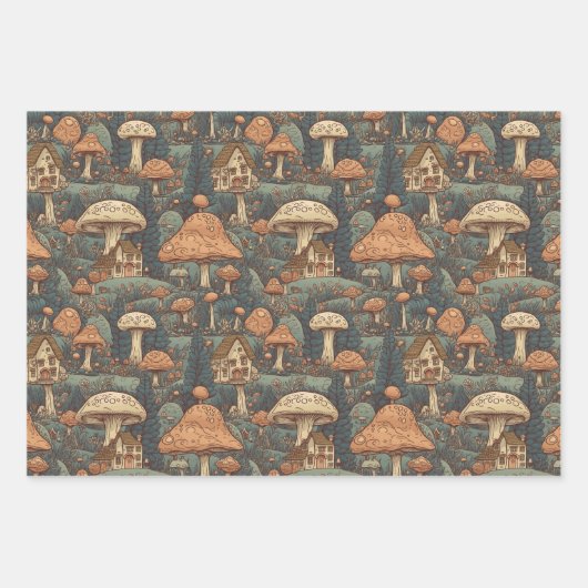 Wald-Umschlagpapier für Pilze Geschenkpapier Set (Vorderseite)