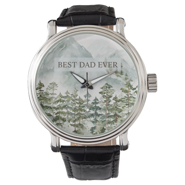 Wald und Berge Bester Vater je Vatertag Armbanduhr (Vorderseite)