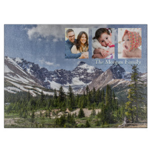 Wald und Berge, DIY Name, 3 Fotos Schneidebrett