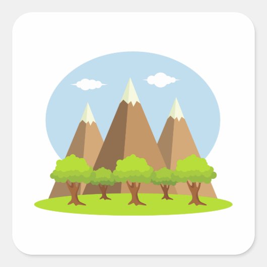 Wald und Bergspitzen Quadratischer Aufkleber (Vorderseite)