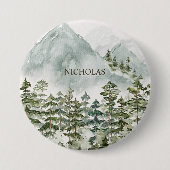 Wald und Gebirgslandschaft Wasserfarbe Button (Vorderseite)