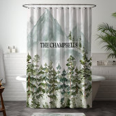 Wald und Gebirgslandschaft Wasserfarbe Duschvorhang