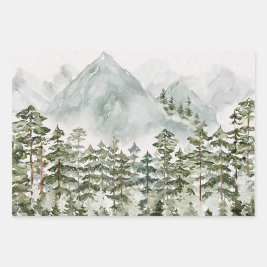 Wald und Gebirgslandschaft Wasserfarbe Geschenkpapier Set (Vorderseite)