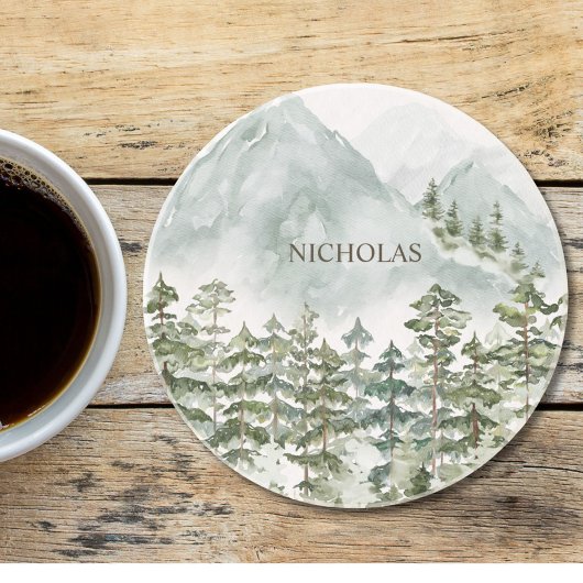 Wald und Gebirgslandschaft Wasserfarbe Getränkeuntersetzer