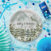 Wald und Gebirgslandschaft Wasserfarbe Pappteller (Party)