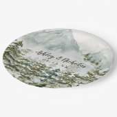 Wald und Gebirgslandschaft Wasserfarbe Pappteller (Schrägansicht)