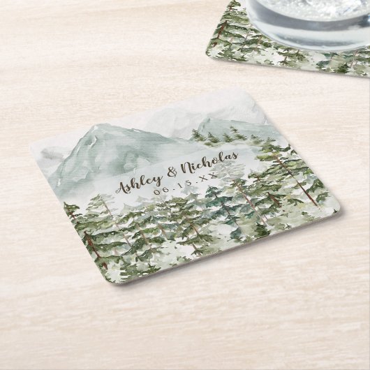 Wald und Gebirgslandschaft Wasserfarbe Rechteckiger Pappuntersetzer (angewinkelt)