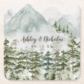 Wald und Gebirgslandschaft Wasserfarbe Rechteckiger Pappuntersetzer (Vorderseite)