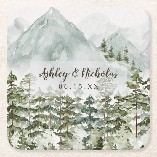 Wald und Gebirgslandschaft Wasserfarbe Rechteckiger Pappuntersetzer (Vorderseite)