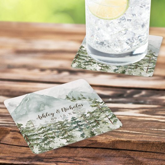 Wald und Gebirgslandschaft Wasserfarbe Rechteckiger Pappuntersetzer