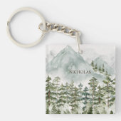 Wald und Gebirgslandschaft Wasserfarbe Schlüsselanhänger (Vorderseite)