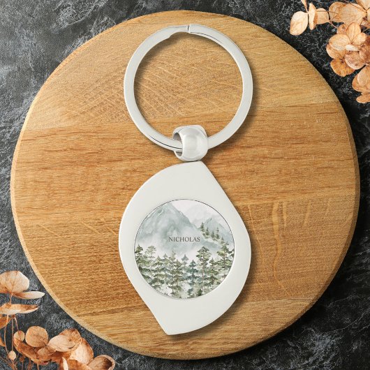 Wald und Gebirgslandschaft Wasserfarbe Schlüsselanhänger