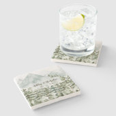 Wald und Gebirgslandschaft Wasserfarbe Steinuntersetzer (Seitenansicht)