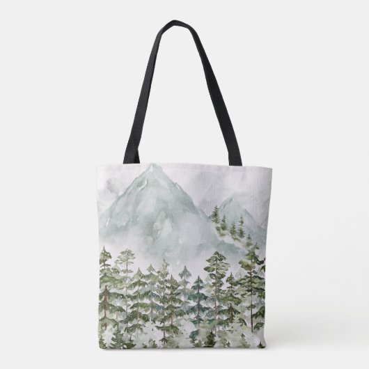 Wald und Gebirgslandschaft Wasserfarbe Tasche (Rückseite)