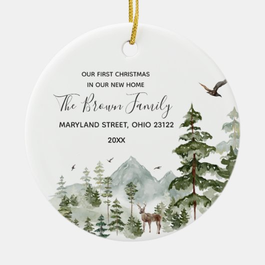 Wald Unser 1. Weihnachten in unserer neuen Zuhause Keramik Ornament (Vorne)