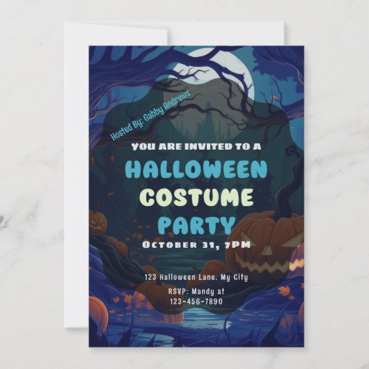Wald von Jack-O' Lanterns Full Moon Halloween Einladung (Vorderseite)