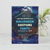 Wald von Jack-O' Lanterns Full Moon Halloween Einladung (Stehend Vorderseite)