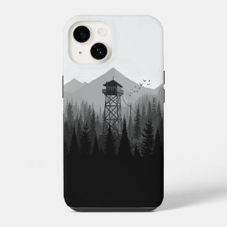 Wald-Wachturm Minimalist Handy Case Schwarz&Weiß iPhone 14 Hülle