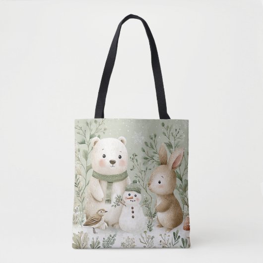 Wald Wald Bär Hase Schneemann Tasche (Vorderseite)