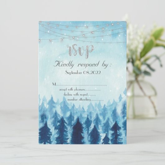 Wald, Wald, Kiefernbäume Blaue UAWG Einladung (Stehend Vorderseite)