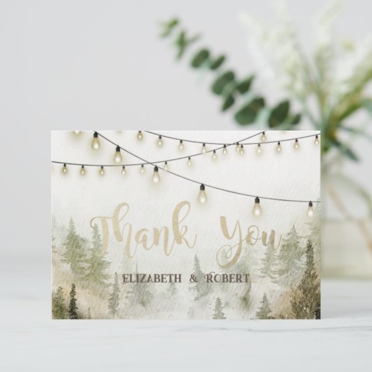 Wald, Wald, Pinienbäume, Saitenlichter Dankeskarte (Stehend Vorderseite)