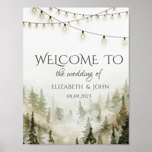 Wald, Wald, Pinienbäume, Streichellichter Hochzeit Poster (Vorne)