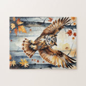 Wald Wald Wasserfarbe Eule Herbst Tier Puzzle (Horizontal)