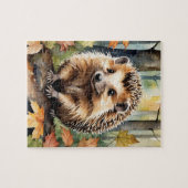 Wald Wald Wasserfarbe Igel Herbst Tier Puzzle (Horizontal)