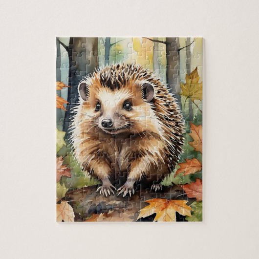 Wald Wald Wasserfarbe Igel Herbst Tier Puzzle (Vertikal)