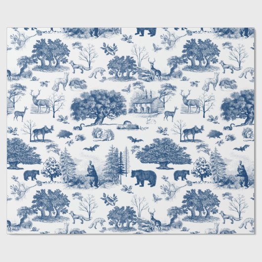 Wald Waldbeere Blau und Weiß Toile Geschenk Geschenkpapier (Flach)