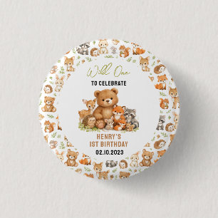 Wald-Waldtiere Wild One 1. Geburtstag Button