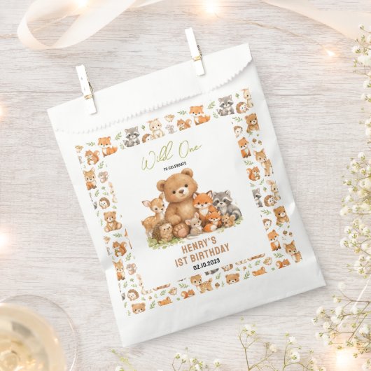 Wald-Waldtiere Wild One 1. Geburtstag Geschenktütchen (Ausgeschnitten)