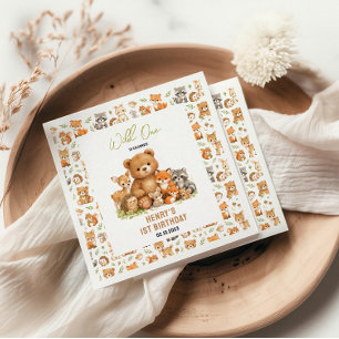 Wald-Waldtiere Wild One 1. Geburtstag Serviette